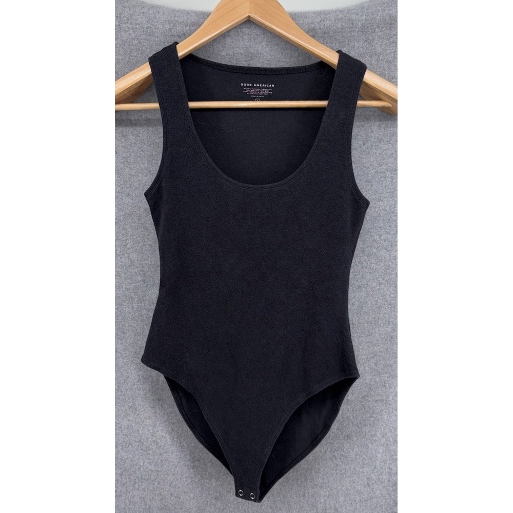 Good American Feel Good Bodysuit Black Ribbed Size 3 Large Cotton Blend Stretch